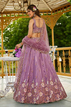 Mauve Purple Satin Floral Sequin Embroidered Lehenga