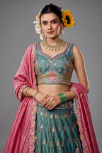 Sea Green Tissue Sequin Embroidery Lehenga