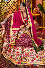 Multi Color Flared Georgette Chaniya Choli with Mirror and Leheriya Print Work
