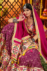 Multi Color Flared Georgette Chaniya Choli with Mirror and Leheriya Print Work