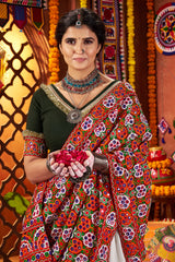 Off White Silk Flared Chaniya with Kachchi Worked Dupatta
