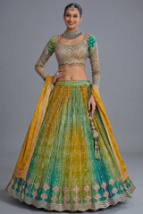 Multi Colored Chinon Silk Bandhej Lehenga with Sequin Embroidery Work