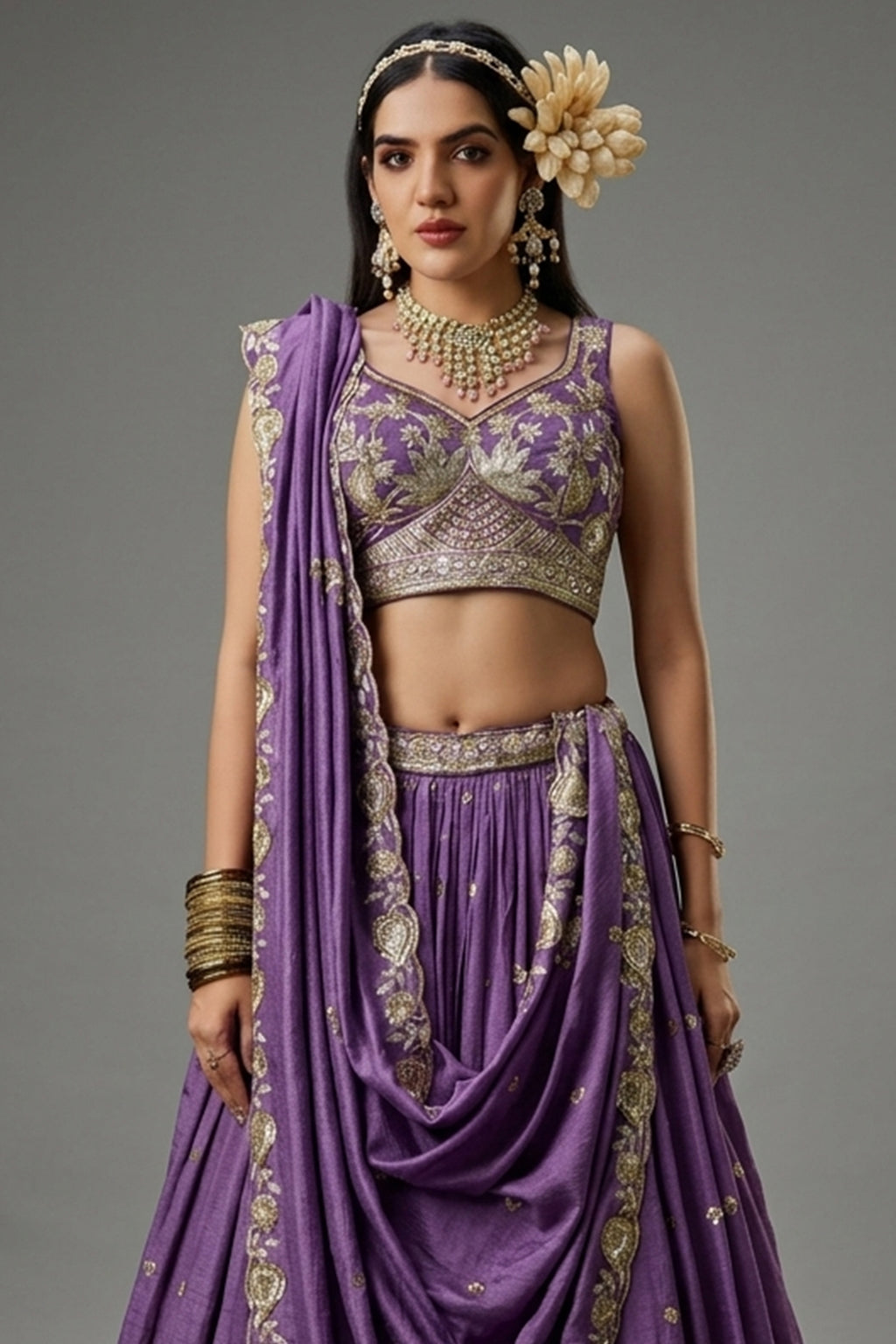 Purple Georgette Sequin Embroidered Lehenga