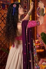 Beige Cotton Mirror Worked Chaniya Choli with Kachchi Work Dupatta