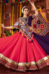 Multi Colored Viscose Cotton Kachchi Embroidered Chaniya Choli