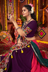 Multi Colored Viscose Cotton Kachchi Embroidered Chaniya Choli
