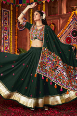 Green Viscose Cotton Chaniya Choli with Kachchi Worked Dupatta