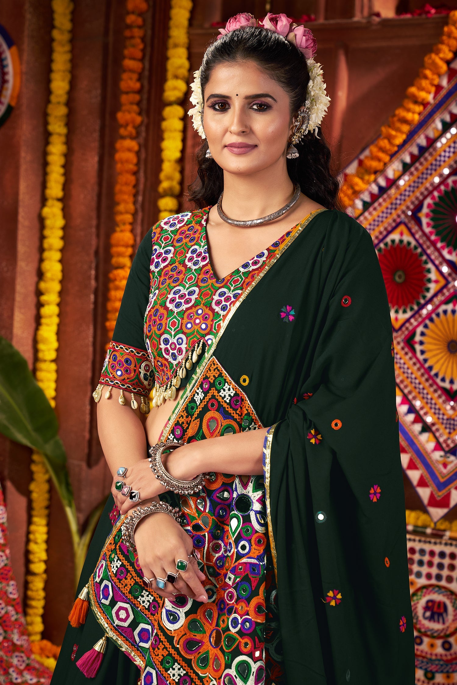 Green Viscose Cotton Chaniya Choli with Kachchi Worked Dupatta