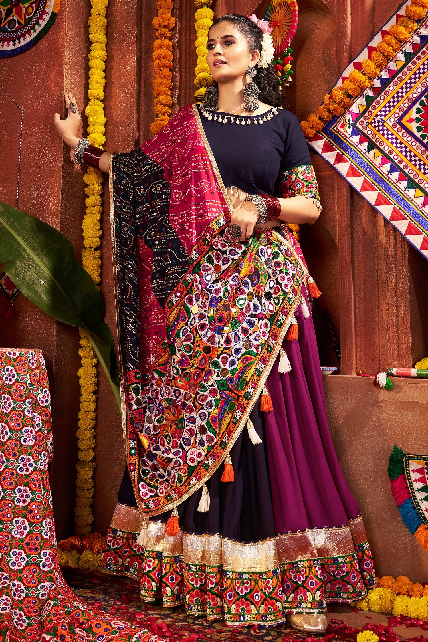 Multi Colored Viscose Cotton Chaniya Choli with Bandhej and Kachchi Work Dupatta