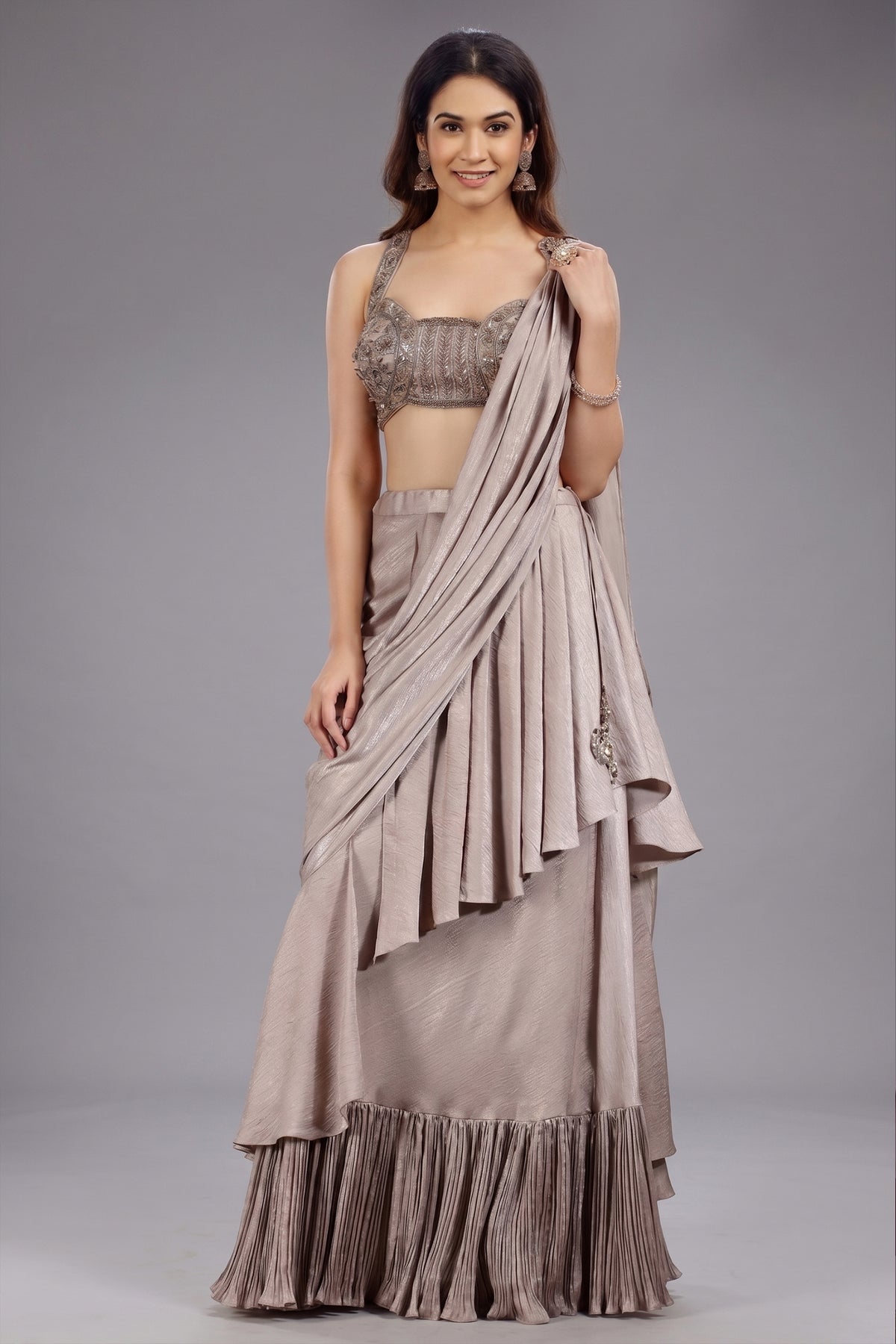 Champagne Beige Imported Lycra Lehenga with Attached Dupatta