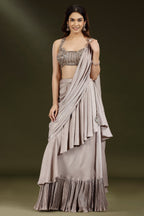 Champagne Beige Imported Lycra Lehenga with Attached Dupatta