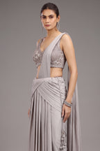 Grey Imported Pleated Lehenga with Attached Dupatta