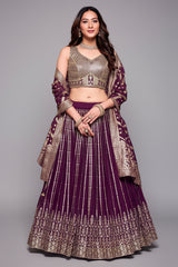 Wine Purple Chinon Sequinned Lehenga