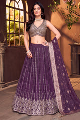 Purple Chinon Silk Sequin Embroidered Lehenga