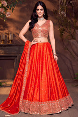 Orange Art Silk Sequin Embroidered Lehenga