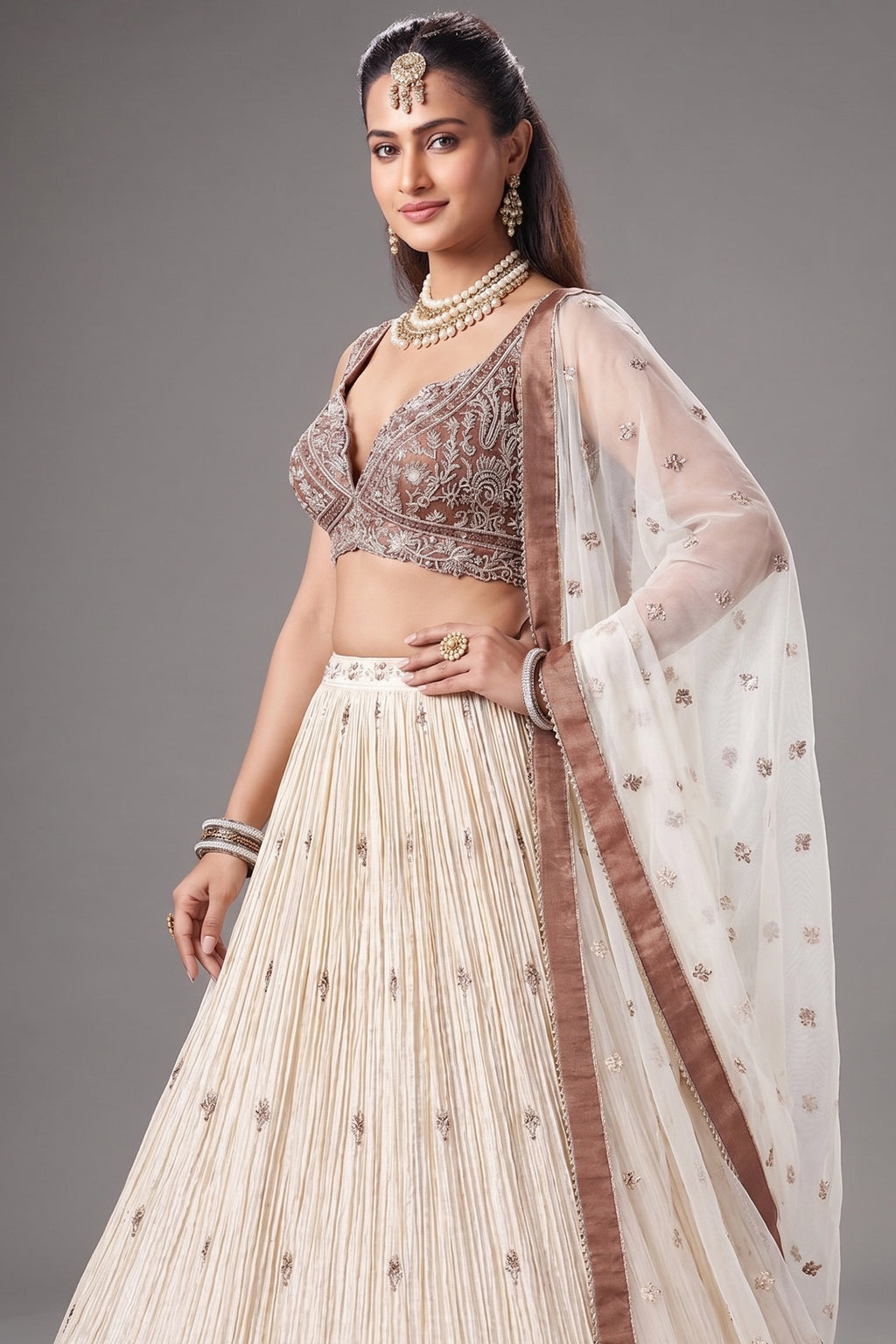 Ivory Cream Sequin Embroidered Lehenga