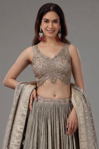 Grey and Pink Ombre Tissue Sequins Worked Lehenga