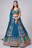 Blue Chinon Woven Pleated Lehenga