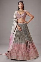Grey and Pink Ombre Tissue Sequin Embroidered Lehenga