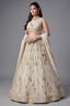 Cream Tissue Sequin and Floral Embroidery Work Pleated Lehenga