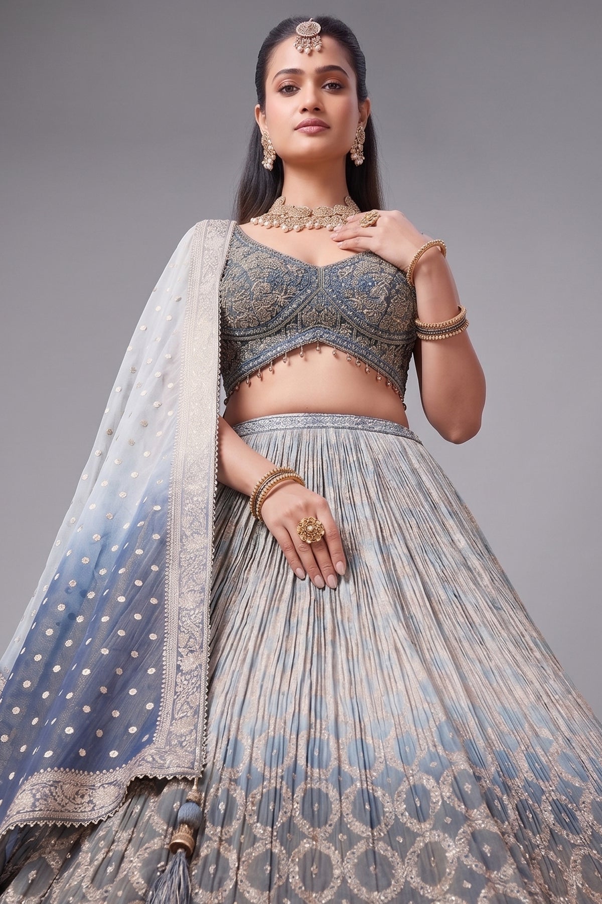 Blue Ombre Tissue Woven Lehenga