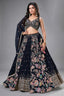 Black Georgette Chinon Floral Printed Flared Lehenga with Sequins Work