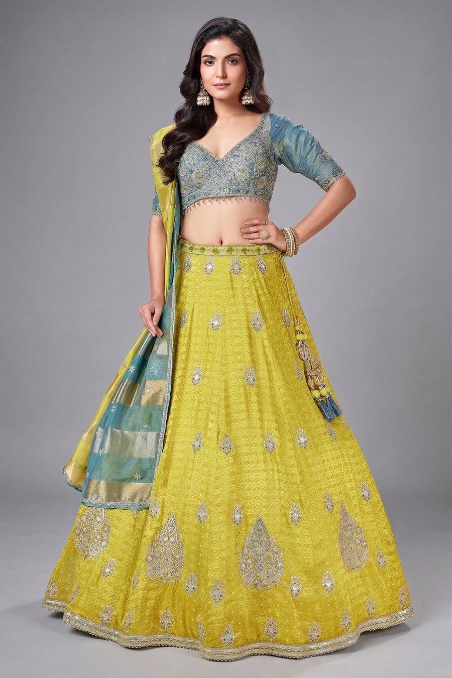 Yellow Banarasi Brocade Woven Lehenga with Sequin Work