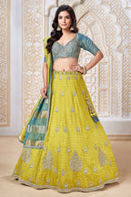 Yellow Banarasi Brocade Woven Lehenga with Sequin Work