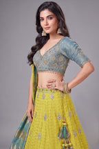Yellow Banarasi Brocade Woven Lehenga with Sequin Work