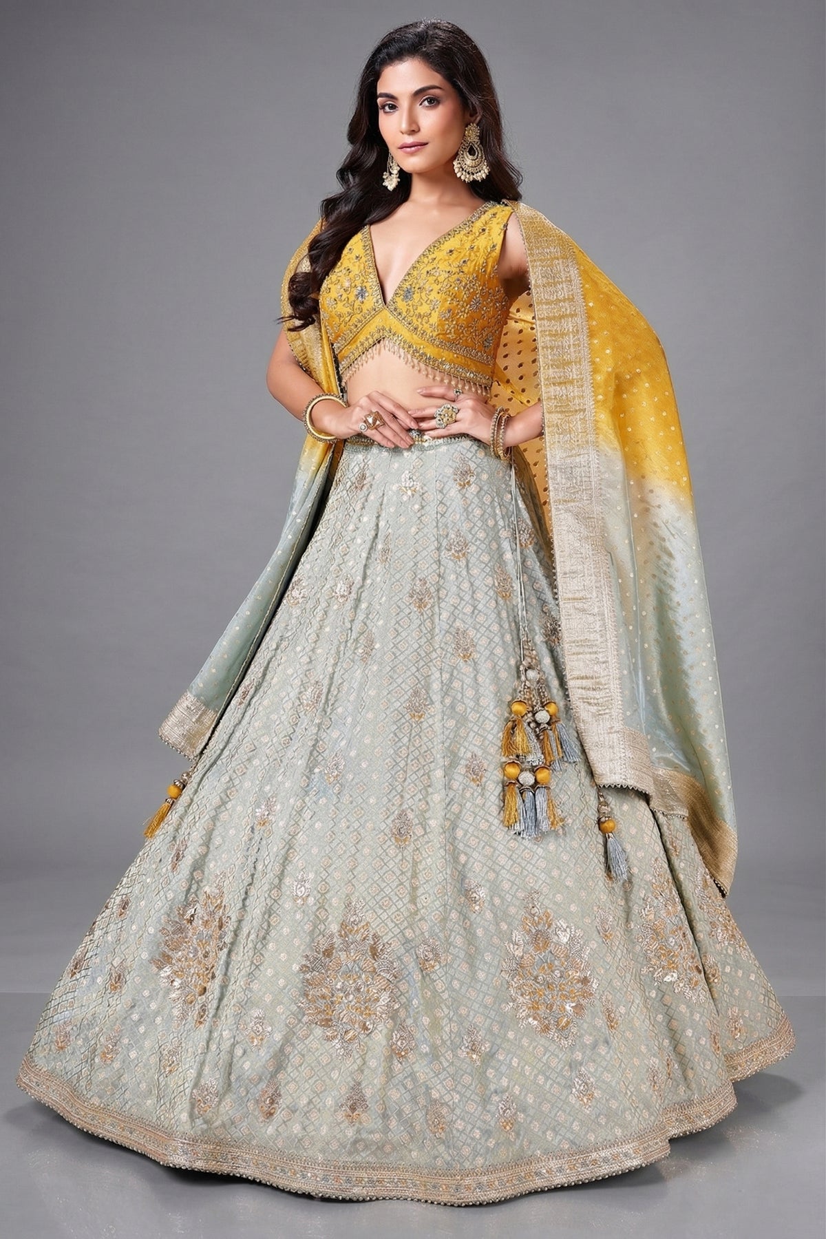 Blue Brocade Silk Woven Lehenga with Sequins Work