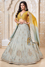 Blue Brocade Silk Woven Lehenga with Sequins Work