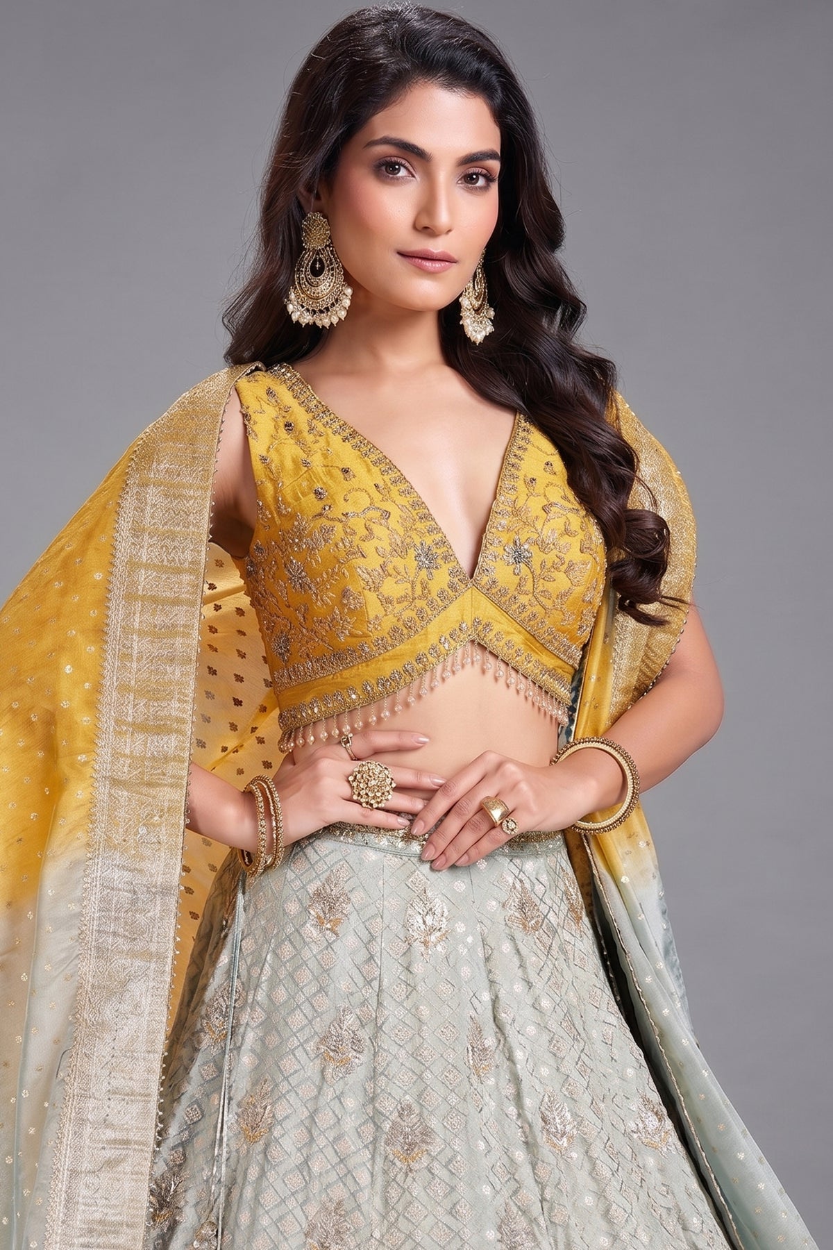 Blue Brocade Silk Woven Lehenga with Sequins Work