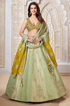 Green Tissue Woven and Sequin Worked Lehenga