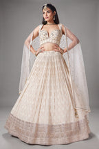 Ivory White Georgette Zari Woven Lehenga with Sequin Embroidery Work