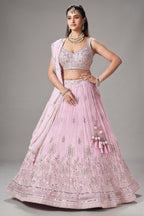 Light Pink Georgette Floral Embroidered and Sequin Worked Lehenga