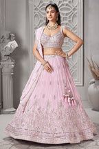 Light Pink Georgette Floral Embroidered and Sequin Worked Lehenga