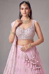 Light Pink Georgette Floral Embroidered and Sequin Worked Lehenga