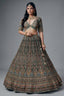 Green and Brown Crepe Silk Printed Lehenga with Sequin Work