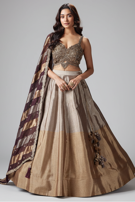 Silver and Golden Tissue Lehenga with Handwork Blouse