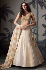 Golden and Off White Tissue Lehenga with Beaded Cutdana Worked Blouse