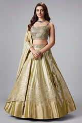 Light Pista Green Tissue Zari Woven Lehenga with Beaded Zardosi Worked Blouse
