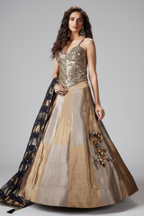 Golden and Silver Ombre Tissue Lehenga with Mirror Worked Corset