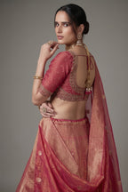 Crimson Pink Banarasi Tissue Silk All Over Woven Lehenga