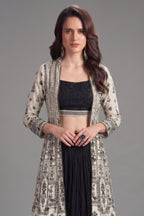 Black Georgette Sequin Beaded Crop Top Lehenga with Jacket