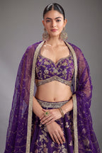 Purple Silk Floral Zari Woven Lehenga