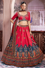 Pink Chiffon Silk Digital Floral Printed Lehenga with Sequins Work