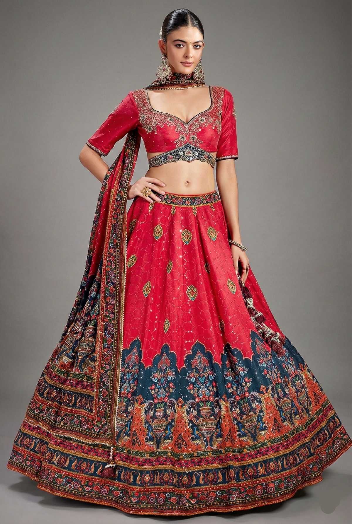Pink Chiffon Silk Digital Floral Printed Lehenga with Sequins Work