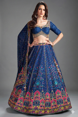 Blue Chiffon Silk Digital Printed Lehenga with Sequins Work