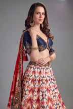 Pearl White Chiffon Silk Printed Lehenga with Sequins Work