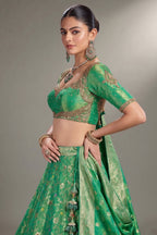 Jade Green Tissue Silk Floral Woven Lehenga